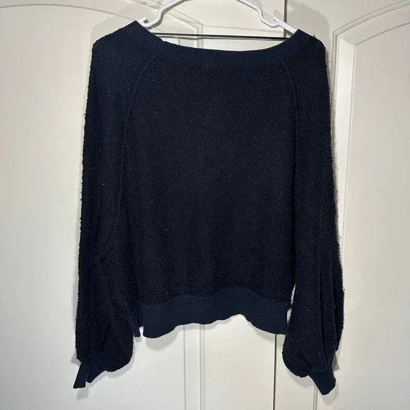 Free People Found My Friend Boucle Pullover Slouchy Black Sweatshirt Womens XS - Picture 4 of 4